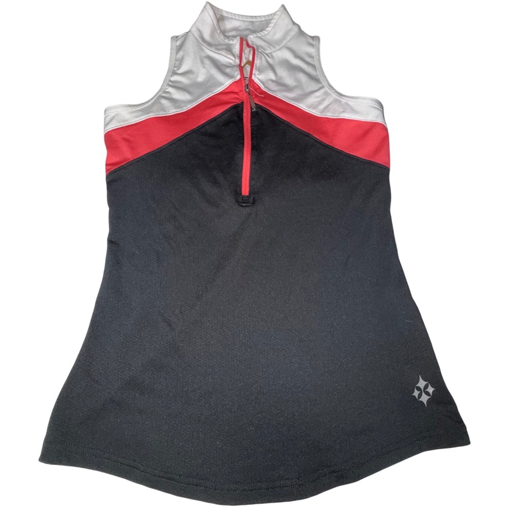 Jofit Womens XS Sleeveless‎ Golf Top Black White Red Colorblock Quarter Zip